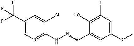 3-BROMO-2-HYDROXY-5-METHOXYBENZENECARBALDEHYDE N-[3-CHLORO-5-(TRIFLUOROMETHYL)-2-PYRIDINYL]HYDRAZONE 结构式