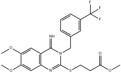 METHYL 3-((4-IMINO-6,7-DIMETHOXY-3-[3-(TRIFLUOROMETHYL)BENZYL]-3,4-DIHYDRO-2-QUINAZOLINYL)SULFANYL)PROPANOATE 结构式