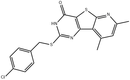 2-[(4-CHLOROBENZYL)SULFANYL]-7,9-DIMETHYLPYRIDO[3',2':4,5]THIENO[3,2-D]PYRIMIDIN-4-OL 结构式