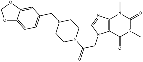 7-(2-(4-(BENZO[D][1,3]DIOXOL-5-YLMETHYL)PIPERAZIN-1-YL)-2-OXOETHYL)-1,3-DIMETHYL-1H-PURINE-2,6(3H,7H)-DIONE 结构式