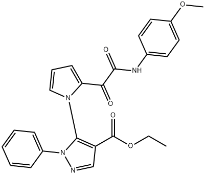 Ethyl 5-(2-[2-(4-methoxyanilino)-2-oxoacetyl]-1H-pyrrol-1-yl)-1-phenyl-1H-pyrazole-4-carboxylate 结构式