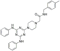 2-(4-(4,6-BIS(PHENYLAMINO)-1,3,5-TRIAZIN-2-YL)PIPERAZIN-1-YL)-N-(4-METHYLBENZYL)ACETAMIDE 结构式
