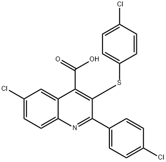 6-CHLORO-2-(4-CHLOROPHENYL)-3-[(4-CHLOROPHENYL)SULFANYL]-4-QUINOLINECARBOXYLIC ACID 结构式