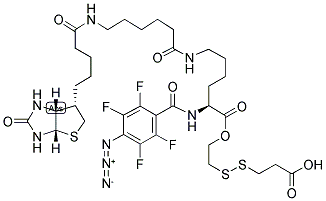 2-[N2-(4-AZIDO-2,3,5,6-TETRAFLUOROBENZOYL)-N6-(6-BIOTINAMIDOCAPROYL)-L-LYSINYL]ETHYL 2-CARBOXYETHYL DISULFIDE 结构式