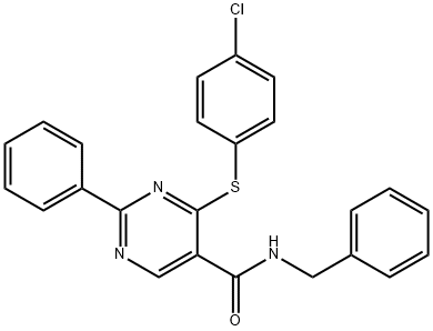 N-BENZYL-4-[(4-CHLOROPHENYL)SULFANYL]-2-PHENYL-5-PYRIMIDINECARBOXAMIDE 结构式