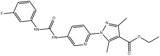 ETHYL 1-(5-([(3-FLUOROANILINO)CARBONYL]AMINO)-2-PYRIDINYL)-3,5-DIMETHYL-1H-PYRAZOLE-4-CARBOXYLATE 结构式