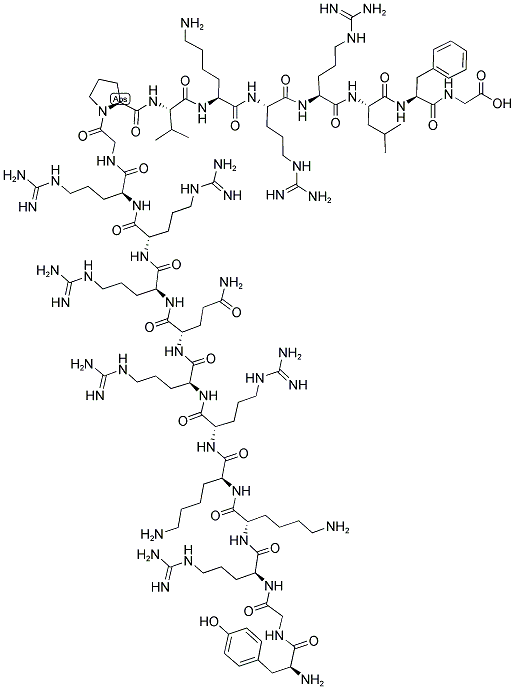 TYR-GLY-ARG-LYS-LYS-ARG-ARG-GLN-ARG-ARG-ARG-GLY-PRO-VAL-LYS-ARG-ARG-LEU-PHE-GLY: YGRKKRRQRRRGPVKRRLFG 结构式