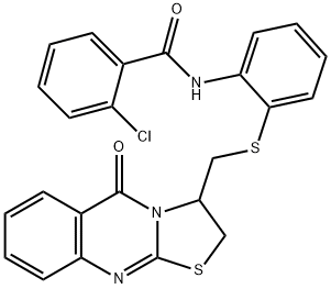 2-CHLORO-N-(2-([(5-OXO-2,3-DIHYDRO-5H-[1,3]THIAZOLO[2,3-B]QUINAZOLIN-3-YL)METHYL]SULFANYL)PHENYL)BENZENECARBOXAMIDE 结构式
