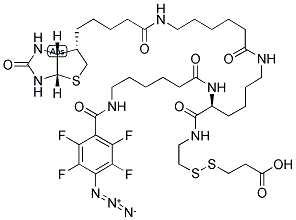 2-[N2-[N6-(4-AZIDO-2,3,5,6-TETRAFLUOROBENZOYL)-6-AMINOCAPROYL]-N6-(6-BIOTINAMIDOCAPROYL)-L-LYSINYLAMIDO] ETHYL 2-CARBOXYETHYL DISULFIDE 结构式