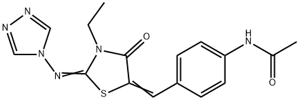 N-(4-((2-((4H-1,2,4-三唑-4-基)亚氨基)-3-乙基-4-氧代噻唑烷-5-亚基)甲基)苯基)乙酰胺 结构式