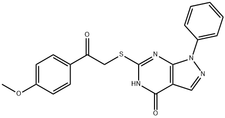 6-([2-(4-METHOXYPHENYL)-2-OXOETHYL]SULFANYL)-1-PHENYL-1,5-DIHYDRO-4H-PYRAZOLO[3,4-D]PYRIMIDIN-4-ONE 结构式