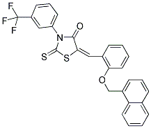 (E)-5-(2-(NAPHTHALEN-1-YLMETHOXY)BENZYLIDENE)-2-THIOXO-3-(3-(TRIFLUOROMETHYL)PHENYL)THIAZOLIDIN-4-ONE 结构式