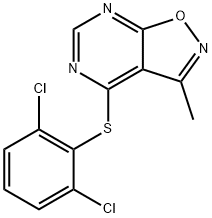 2,6-DICHLOROPHENYL 3-METHYLISOXAZOLO[5,4-D]PYRIMIDIN-4-YL SULFIDE 结构式