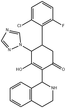 5-(2-氯-6-氟苯基)-3-羟基-2-(1,2,3,4-四氢-1-异喹啉基)-4-(1H-1,2,4-三唑-1-基)-2-环己烯-1-酮 结构式