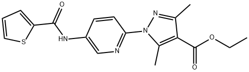 3,5-二甲基-1-(5-(噻吩-2-甲酰胺基)吡啶-2-基)-1H-吡唑-4-甲酸乙酯 结构式