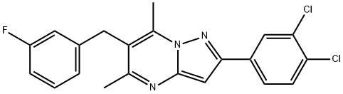 2-(3,4-DICHLOROPHENYL)-6-(3-FLUOROBENZYL)-5,7-DIMETHYLPYRAZOLO[1,5-A]PYRIMIDINE 结构式