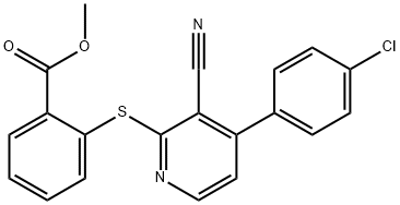 METHYL 2-([4-(4-CHLOROPHENYL)-3-CYANO-2-PYRIDINYL]SULFANYL)BENZENECARBOXYLATE 结构式