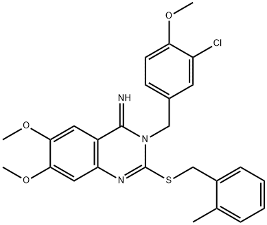 3-(3-CHLORO-4-METHOXYBENZYL)-6,7-DIMETHOXY-2-[(2-METHYLBENZYL)SULFANYL]-4(3H)-QUINAZOLINIMINE 结构式
