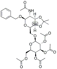 BENZYL 2-ACETAMIDO-2-DEOXY-3,4-O-ISOPROPYLIDENE-6-O-(2,3,4,6- TETRA-O-ACETYL-BETA-D-GALACTOPYRANOSYL)-D-GALACTOPYRANOSIDE 结构式