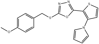 2-[(4-Methoxybenzyl)sulfanyl]-5-[3-(1H-pyrrol-1-yl)-2-thienyl]-1,3,4-oxadiazole 结构式