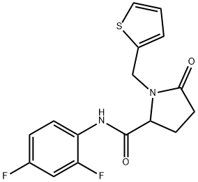 N-(2,4-DIFLUOROPHENYL)-5-OXO-1-(2-THIENYLMETHYL)-2-PYRROLIDINECARBOXAMIDE 结构式