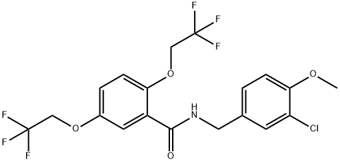 N-(3-CHLORO-4-METHOXYBENZYL)-2,5-BIS(2,2,2-TRIFLUOROETHOXY)BENZENECARBOXAMIDE 结构式