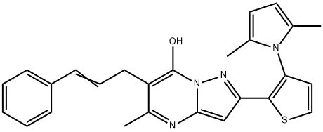 2-[3-(2,5-DIMETHYL-1H-PYRROL-1-YL)-2-THIENYL]-5-METHYL-6-[(E)-3-PHENYL-2-PROPENYL]PYRAZOLO[1,5-A]PYRIMIDIN-7-OL 结构式