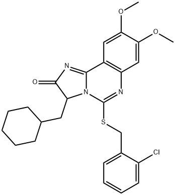 5-[(2-CHLOROBENZYL)SULFANYL]-3-(CYCLOHEXYLMETHYL)-8,9-DIMETHOXYIMIDAZO[1,2-C]QUINAZOLIN-2(3H)-ONE 结构式