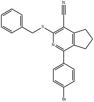 3-(BENZYLSULFANYL)-1-(4-BROMOPHENYL)-6,7-DIHYDRO-5H-CYCLOPENTA[C]PYRIDINE-4-CARBONITRILE 结构式