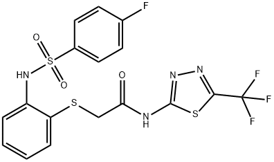 2-[(2-([(4-FLUOROPHENYL)SULFONYL]AMINO)PHENYL)SULFANYL]-N-[5-(TRIFLUOROMETHYL)-1,3,4-THIADIAZOL-2-YL]ACETAMIDE 结构式