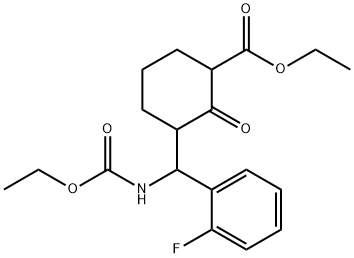 Ethyl 3-[[(ethoxycarbonyl)amino](2-fluorophenyl)methyl]-2-oxocyclohexanecarboxylate 结构式