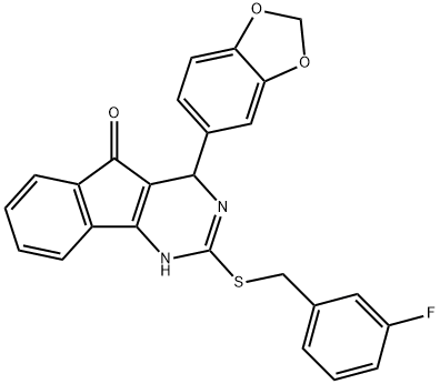 4-(1,3-BENZODIOXOL-5-YL)-2-[(3-FLUOROBENZYL)SULFANYL]-1,4-DIHYDRO-5H-INDENO[1,2-D]PYRIMIDIN-5-ONE 结构式