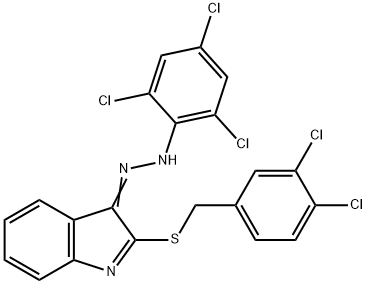 2-[(3,4-DICHLOROBENZYL)SULFANYL]-3H-INDOL-3-ONE N-(2,4,6-TRICHLOROPHENYL)HYDRAZONE 结构式