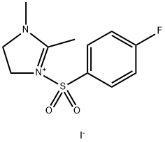 1-[(4-FLUOROPHENYL)SULFONYL]-2,3-DIMETHYL-4,5-DIHYDRO-1H-IMIDAZOL-3-IUM IODIDE 结构式