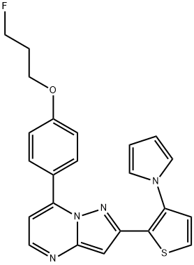 3-FLUOROPROPYL 4-(2-[3-(1H-PYRROL-1-YL)-2-THIENYL]PYRAZOLO[1,5-A]PYRIMIDIN-7-YL)PHENYL ETHER 结构式