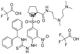 (S)-1-[4-(4-BENZHYDRYLTHIOSEMICARBAZIDO)-3-NITROBENZENESULFONYL]-PYRROLIDINE-2-CARBOXYLIC ACID [2-[(2-DIMETHYLAMINOETHYL)METHYLAMINO]ETHYL] AMIDE DI(TRIFLUOROACETATE) SALT 结构式