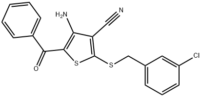 4-AMINO-5-BENZOYL-2-[(3-CHLOROBENZYL)SULFANYL]-3-THIOPHENECARBONITRILE 结构式