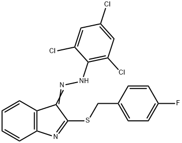 2-[(4-FLUOROBENZYL)SULFANYL]-3H-INDOL-3-ONE N-(2,4,6-TRICHLOROPHENYL)HYDRAZONE 结构式