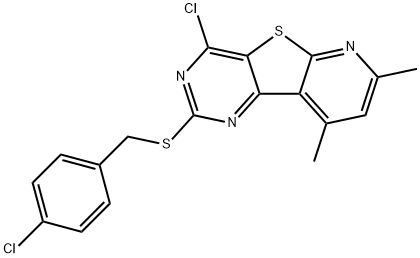 4-CHLORO-2-[(4-CHLOROBENZYL)SULFANYL]-7,9-DIMETHYLPYRIDO[3',2':4,5]THIENO[3,2-D]PYRIMIDINE 结构式