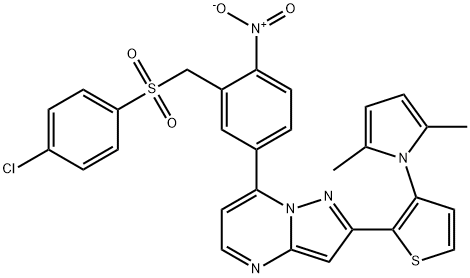4-CHLOROPHENYL 5-(2-[3-(2,5-DIMETHYL-1H-PYRROL-1-YL)-2-THIENYL]PYRAZOLO[1,5-A]PYRIMIDIN-7-YL)-2-NITROBENZYL SULFONE 结构式