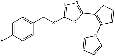 2-[(4-FLUOROBENZYL)SULFANYL]-5-[3-(1H-PYRROL-1-YL)-2-THIENYL]-1,3,4-OXADIAZOLE 结构式