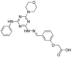 (E)-2-(3-((2-(4-Morpholino-6-(phenylamino)-1,3,5-triazin-2-yl)hydrazono)methyl)phenoxy)acetic acid 结构式