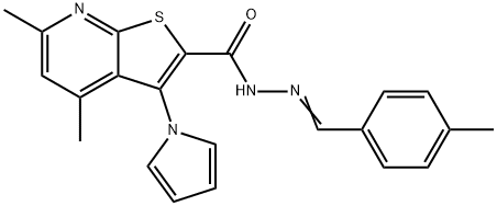 4,6-DIMETHYL-N'-[(E)-(4-METHYLPHENYL)METHYLIDENE]-3-(1H-PYRROL-1-YL)THIENO[2,3-B]PYRIDINE-2-CARBOHYDRAZIDE 结构式