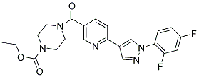 4-(6-[1-(2,4-DIFLUORO-PHENYL)-1H-PYRAZOL-4-YL]-PYRIDINE-3-CARBONYL)-PIPERAZINE-1-CARBOXYLIC ACID ETHYL ESTER 结构式