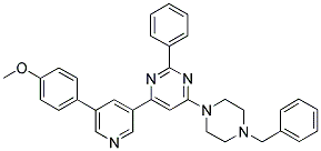 4-(4-Benzyl-piperazin-1-yl)-6-[5-(4-methoxy-phenyl)-pyridin-3-yl]-2-phenyl-pyrimidine 结构式