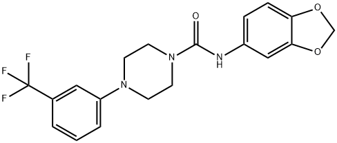 N-(苯并[D][1,3]二氧戊环-5-基)-4-(3-(三氟甲基)苯基)哌嗪-1-甲酰胺 结构式