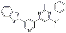 [6-(5-Benzo[b]thiophen-2-yl-pyridin-3-yl)-2-methyl-pyrimidin-4-yl]-benzyl-methyl-amine 结构式