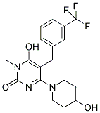 6-Hydroxy-4-(4-hydroxypiperidin-1-yl)-1-methyl-5-[3-(trifluoromethyl)benzyl]pyrimidin-2(1H)-one 结构式