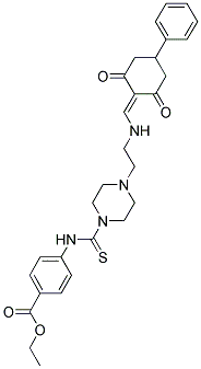 ETHYL 4-(4-(2-((2,6-DIOXO-4-PHENYLCYCLOHEXYLIDENE)METHYLAMINO)ETHYL)PIPERAZINE-1-CARBOTHIOAMIDO)BENZOATE 结构式