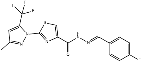 N'-[(E)-(4-FLUOROPHENYL)METHYLIDENE]-2-[3-METHYL-5-(TRIFLUOROMETHYL)-1H-PYRAZOL-1-YL]-1,3-THIAZOLE-4-CARBOHYDRAZIDE 结构式